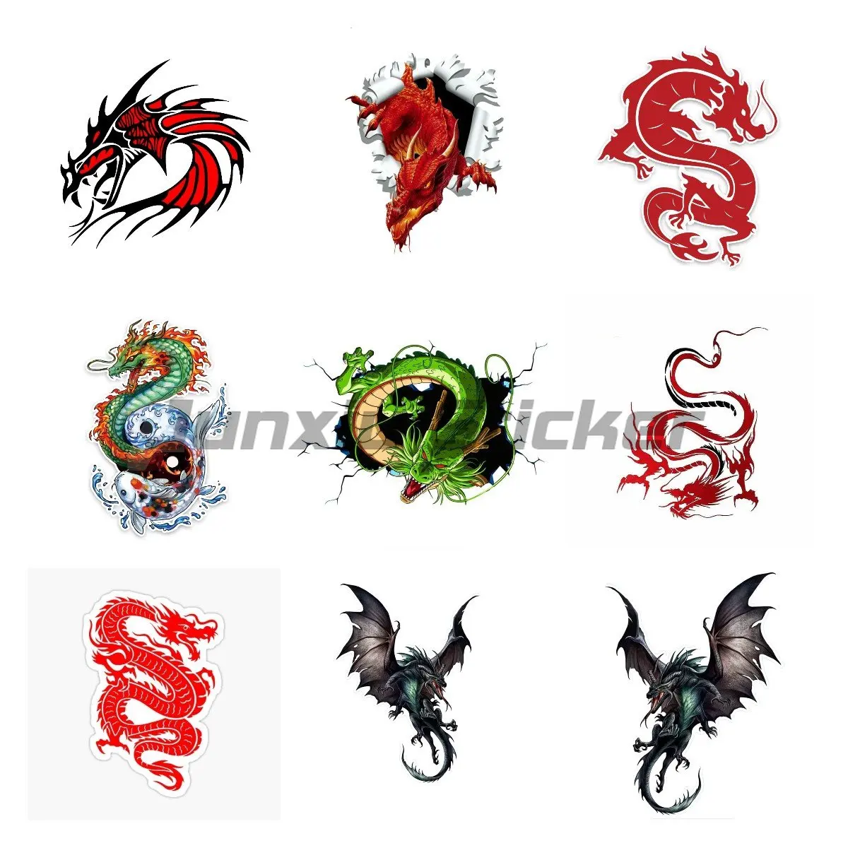 Torn Bullet Hole Red Dragon Motif Car Stickers 3D Torn Vinyl Decals for Window Door Laptop