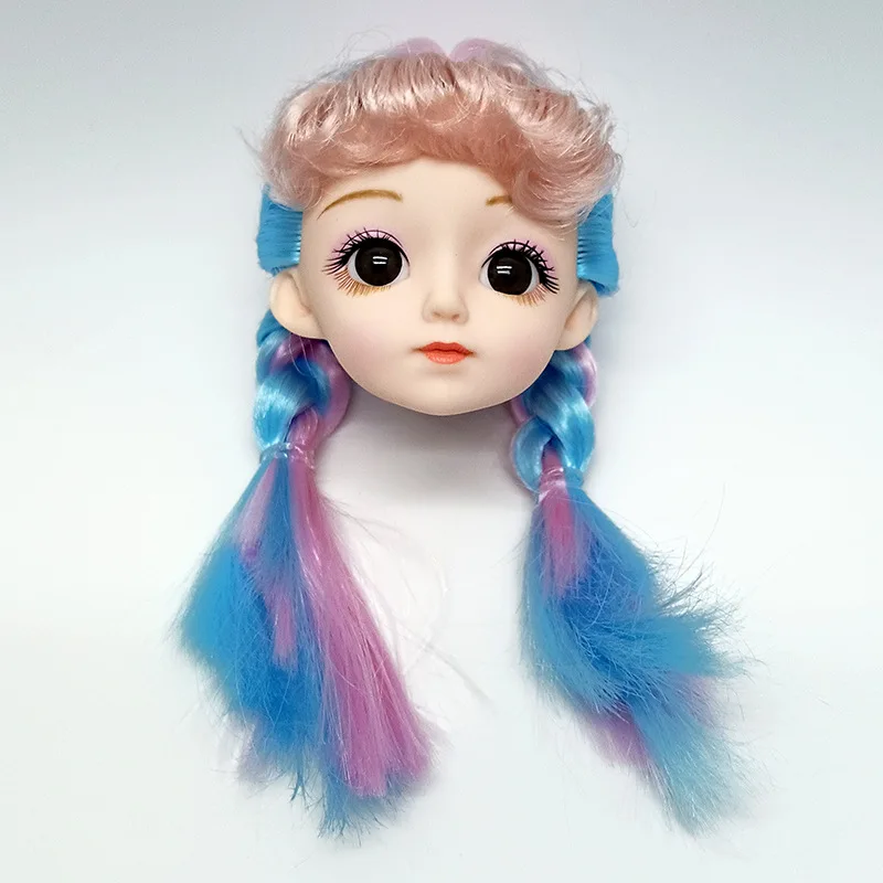 30cm 3D Real Eyes Exquisite Colourful Double Braid 1/6 Doll's Head Accessories Girls DIY Dress Up Princess Toy Without Doll Body