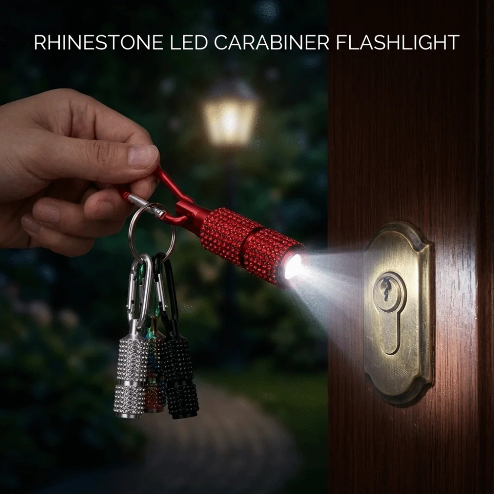 Emergency Diamond-encrusted Mini Flashlight Carabiner Clip Twist Switch Rhinestone Flashlight Sparkling Shining Mini Torches