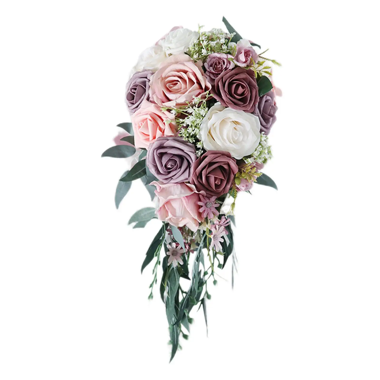 Cascading Bridal Bouquet Teardrop Artificial for Wedding Party Photo Props