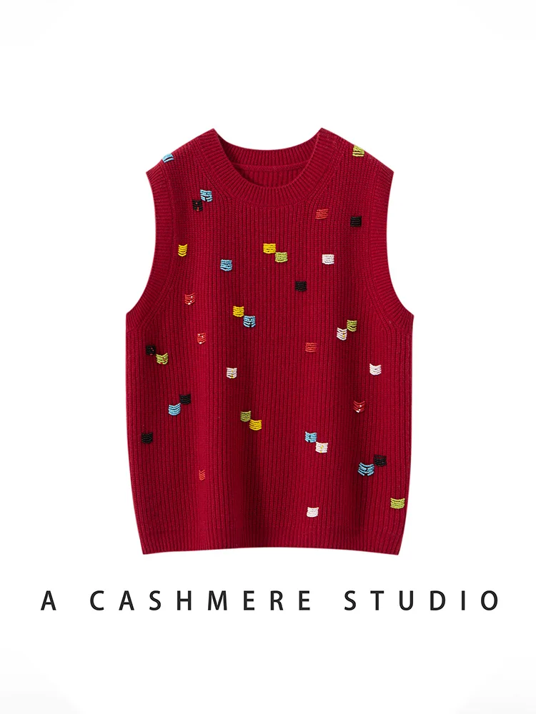 ผู้หญิงใหม่ 100% เสื้อกันหนาวCASHMERE O-คอแขนกุดลูกปัดเสื้อกั๊กฤดูใบไม้ร่วงฤดูหนาวBasic Soft WARM Casual CASHMEREเสื้อถักเสื้อ