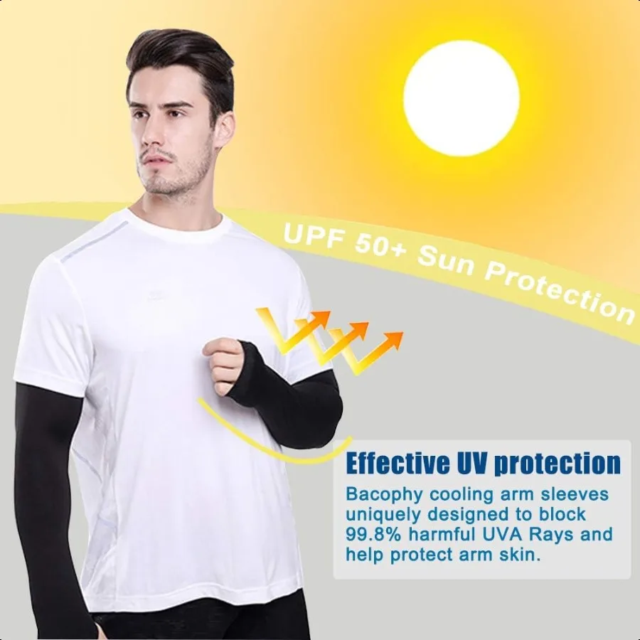 Bacophy 3 Pairs Arm Sleeves with Thumb Holes Women Men UV Protection Cooling UPF 50 Comprion Long Arm Cover