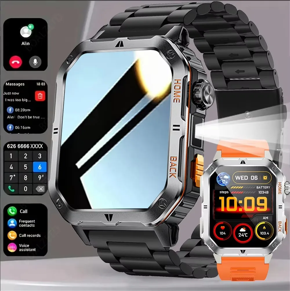 

Военный фонарик, уличные умные часы, мужские Bluetooth-вызовы, GPS, 2,01 дюйма, AMOLED-экран, 3 атм, водонепроницаемые спортивные умные часы, новинка 2023 года
