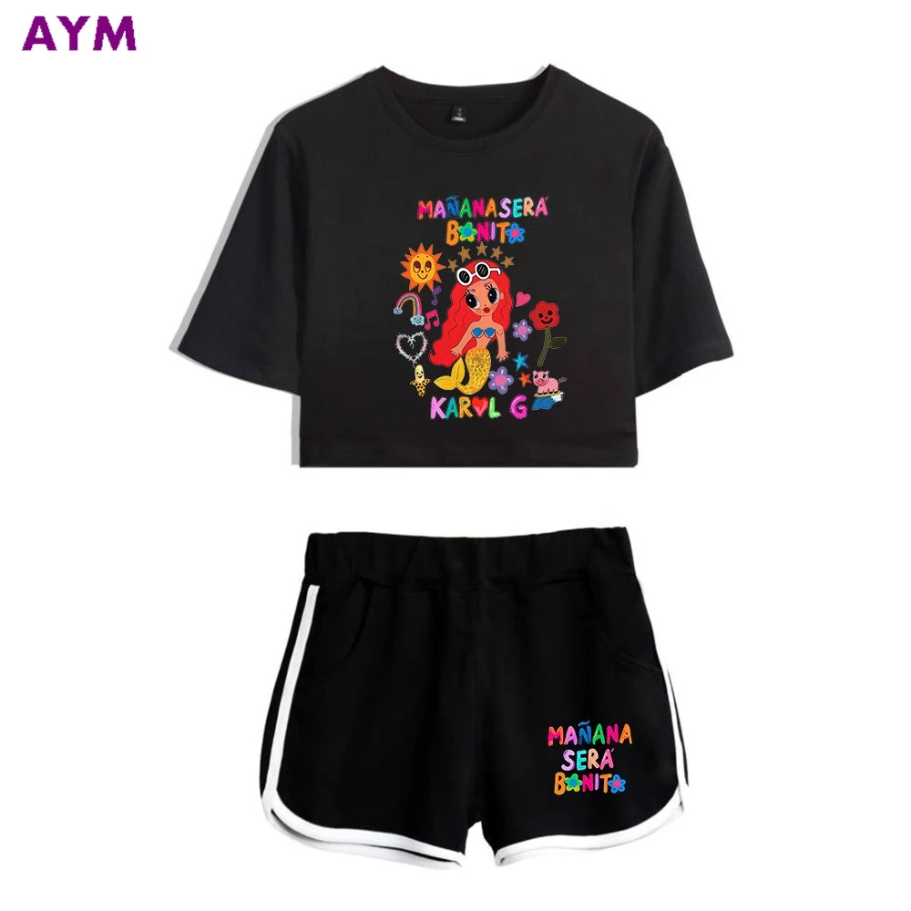 2024 Karol G Manana Sera Bonito Vintage Logo Merch Tops Two Piece Set Shorts+Lovely TShirt Harajuku Streetwear Girl Sets Fashion