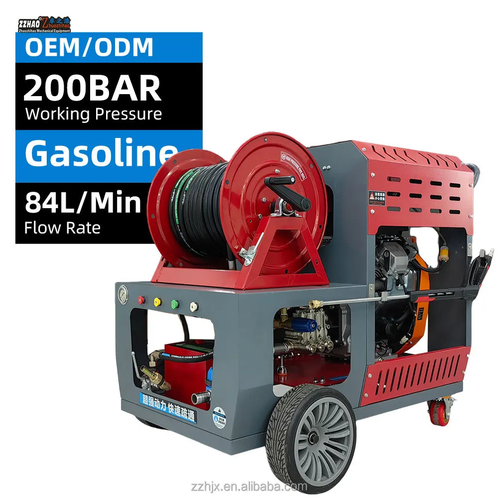 200Bar High Pressure Washer with Remote Control Panel Unclogging Pipes and Sewers  Pipe Cleaning Machine for Cleaning
