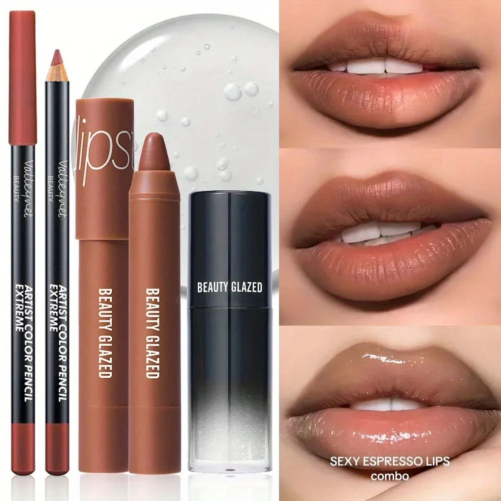 3 Stück/Set feuchtigkeitsspendender Lipgloss, Seiden-Lipliner und matte Lippen-Lippenstift-Kombination, geeignet für eine Vielzahl von Make-up-Stilen,