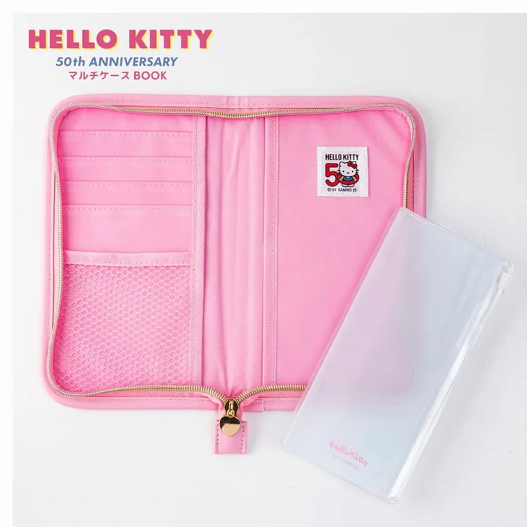 Nuevo Hello Kitty 50 aniversario viaje portátil multicapa pasaporte bolsa moneda tarjetero documento billete cubierta protectora regalo