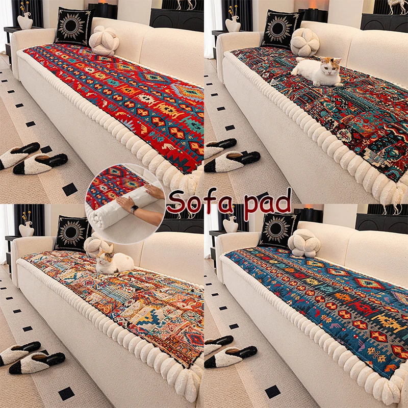 

1PC Ethnic Sofa Cushion Thicken Rectangular Seat Couch Cushion Non-slip Washable All Season Couch Protector Covers Copridivano