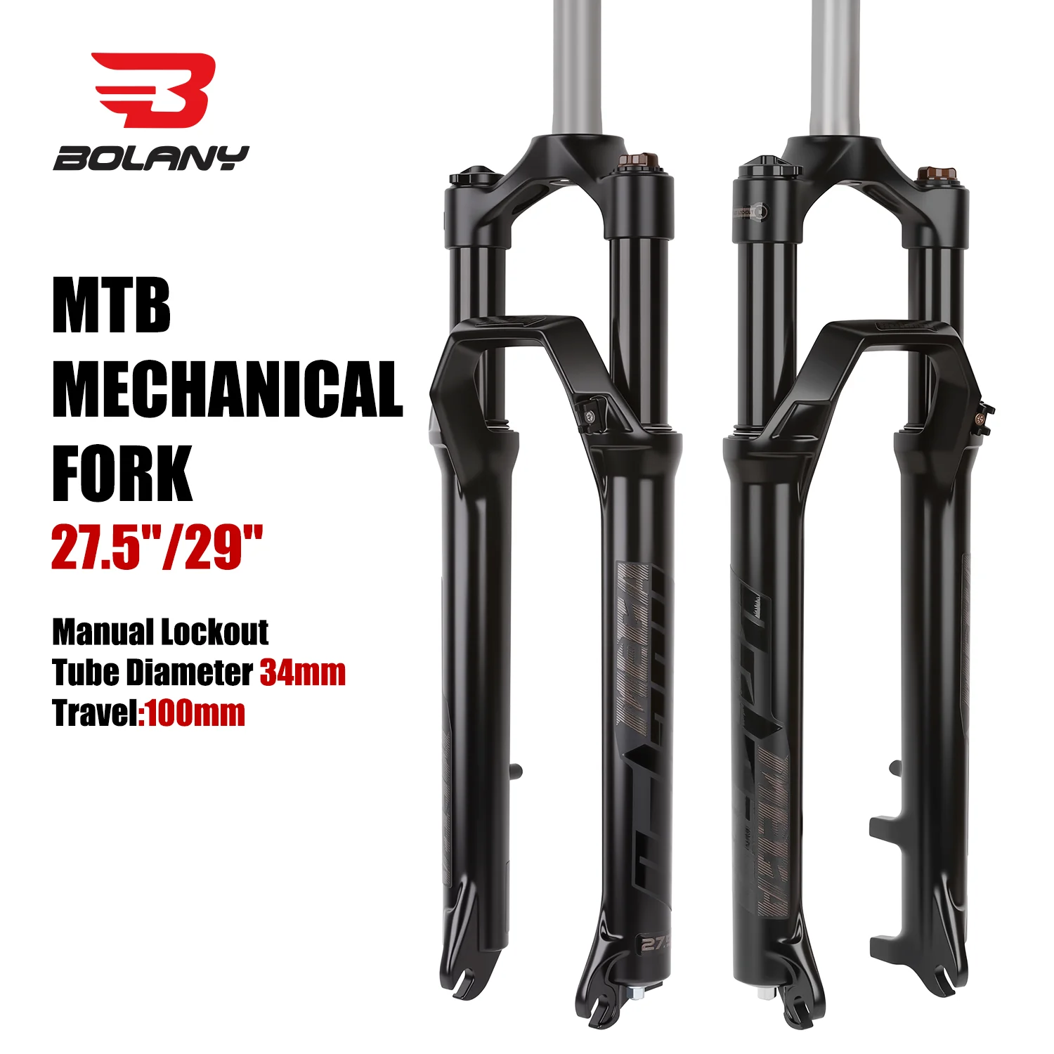 

BOLANY Bike Fork 27.5/29inch 100mm Travel Oil Spring Suspension Lightweight Magnesium Alloy Quick Release 34mm Tube Bicycle Fork