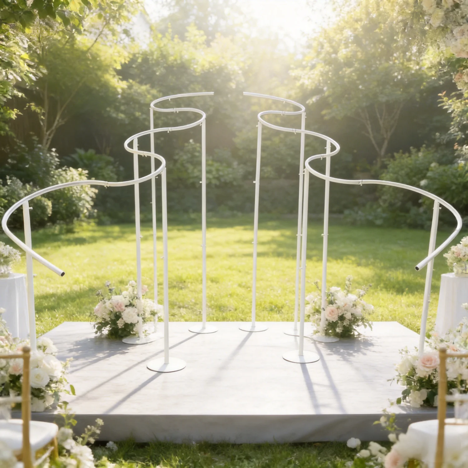 Anpassbare Party-Artikel: Gewellter/Gewölbter Hochzeits-Hintergrundständer – Outdoor S-förmiger gebogener Metallrahmen für Vorhänge – Detail 6