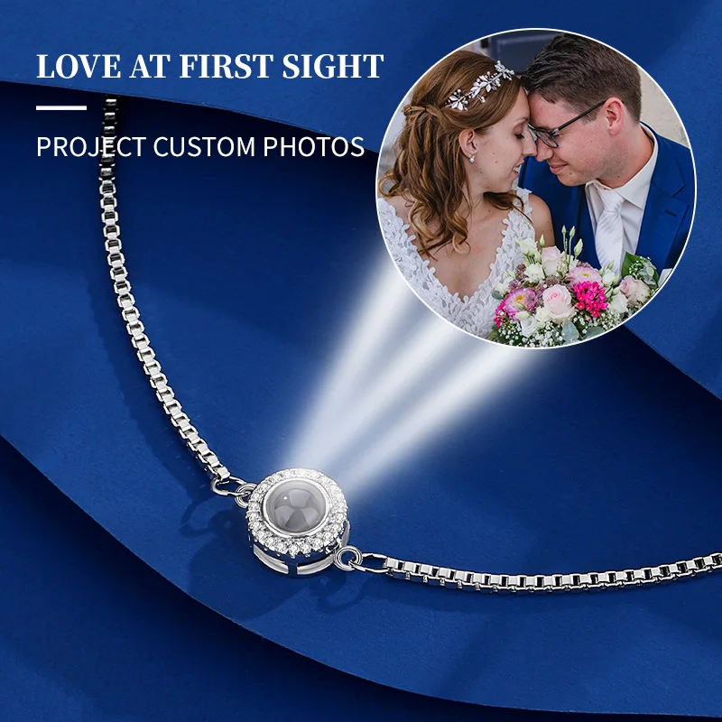 

Custom Photo Projection Bracelet Valentines Couple Gifts Adjustable Chain Flowers Pendant Stainless Steel Bracelets For Women