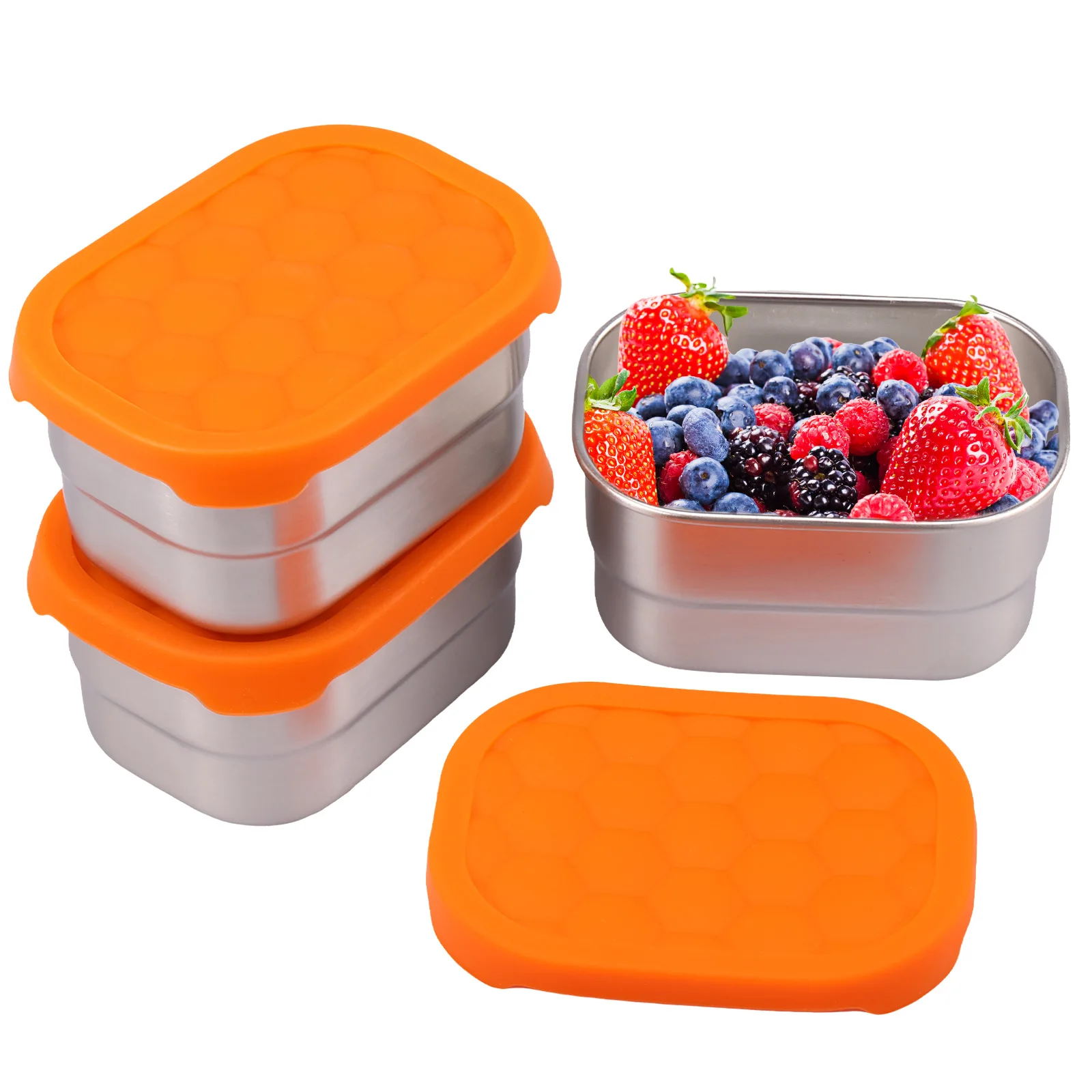 3Pcs Stainless Steel Snack Containers with Silicone Lid 8oz Leakproof Snack Bento Box Reusable Small Food Storage Containers