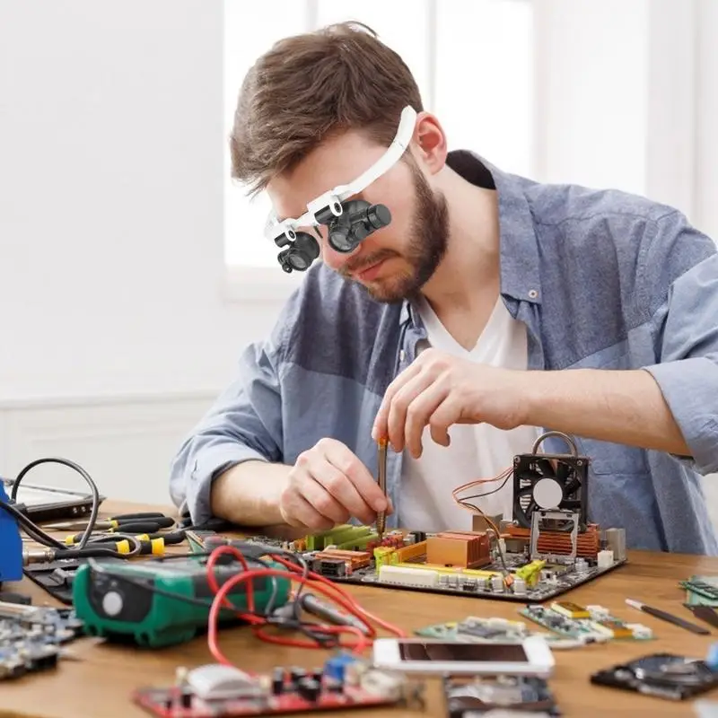 Imagem -03 - Óculos Mecânicos de Alta Potência Montados na Cabeça Microscópio Joalheiro Relojoeiro Acessórios Reparo Lupa de Leitura Luz Led
