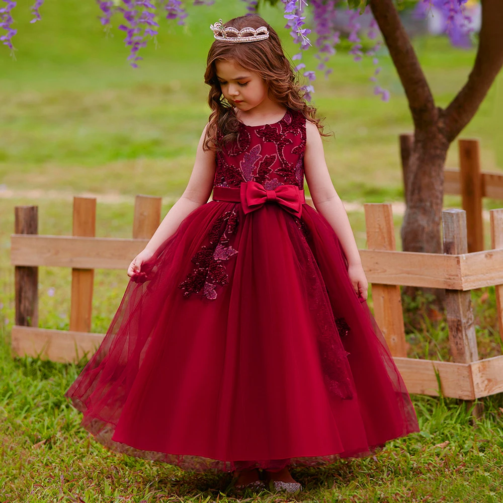 Classical Tulle Lace Printing Flower Girl Dress Princess Ball Beauty Pageant First Communion Kids Surprise Birthday Present