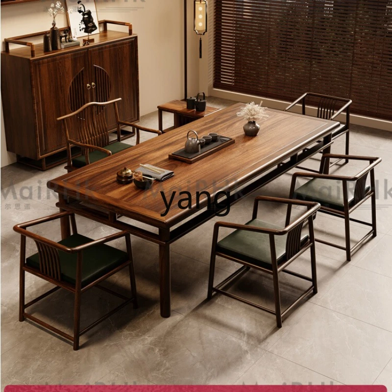 

LH black walnut tea table and chair combination household new Chinese solid wood tea table