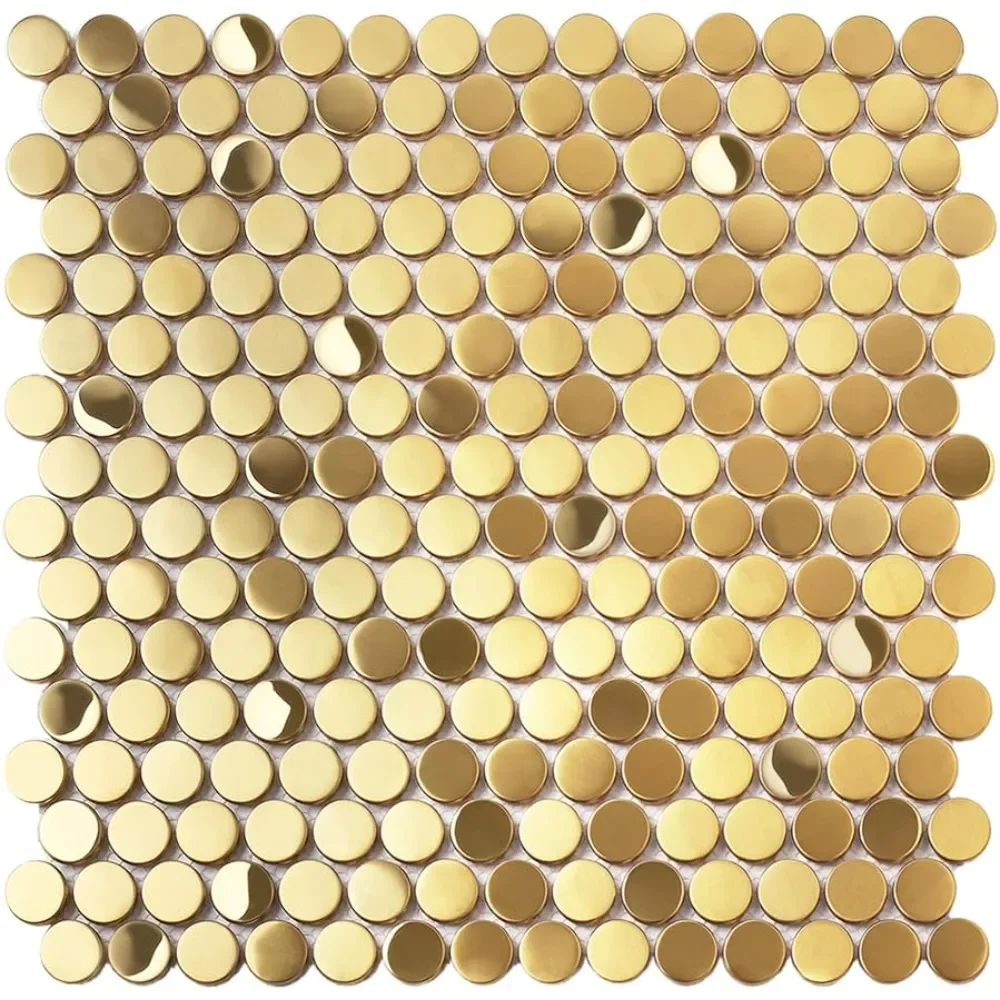 

Gold Tile Penny Round Mosaics for Wall Backsplash Kitchen Bathroom Mosaic Tiles [5 Sheets] Peel and Stick Tiles Wooden Floor