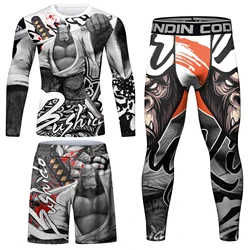 Boxing Jiu Jitsu T-shirt+MMA Shorts Sets Muay Thai Rash Guard Gym Tracksuit BJJ Gi Rashguard Kickboxing SportSuit Mma Clothing
