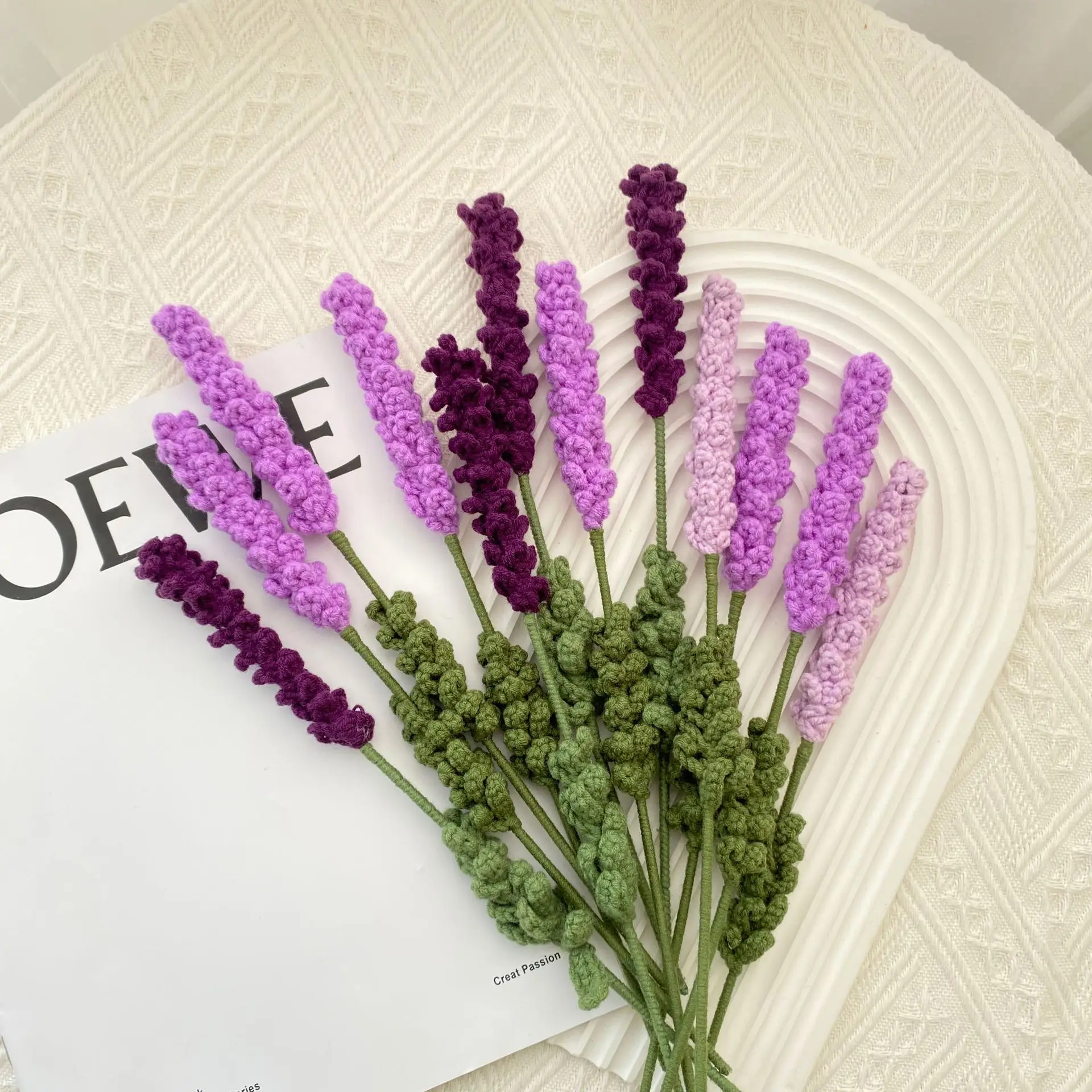 Hand-knitted Crochet Lavender Artificial Flowers Bouquet Homemade Finished  Home Desktop Decor Gifts Wedding Party Decorations