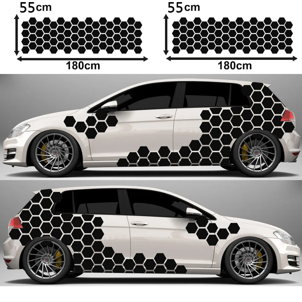 Car Stickers Hexagon Mosaic Black Honeycomb Whole Body Decoration Vinyl Sticker Decals Tuning Car Accessories Sticker Waterproof