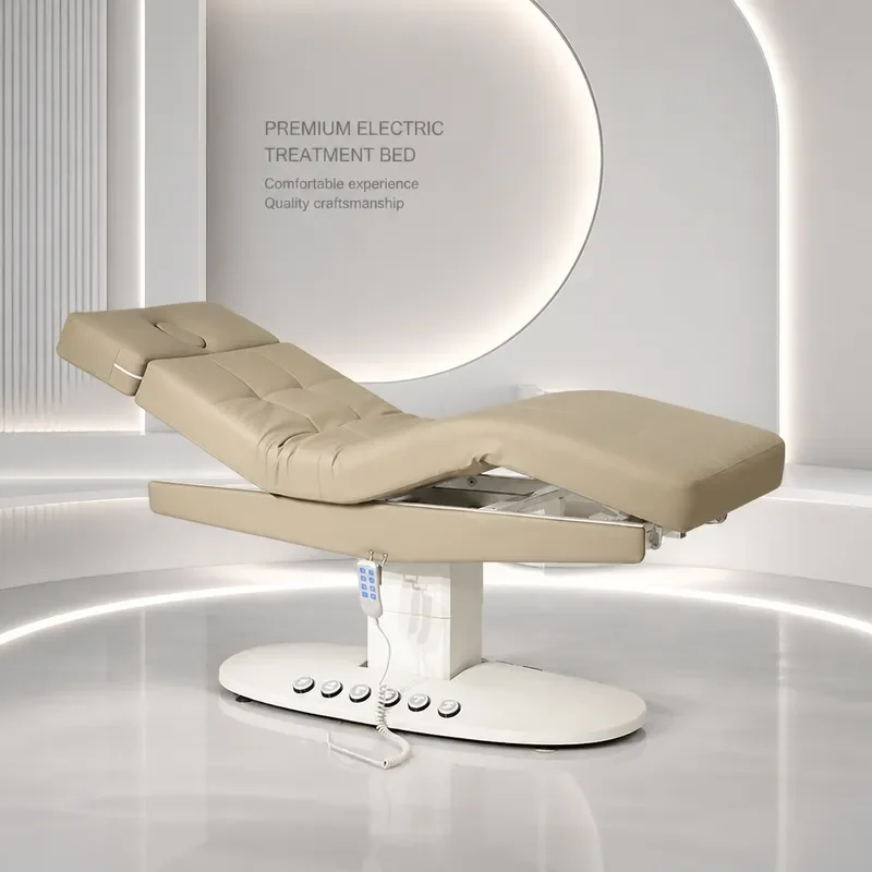 Electric Lifting Beauty Bed with Foot Control Heated Massage Multifunctional Lamp Embroidery Body Treatment Table