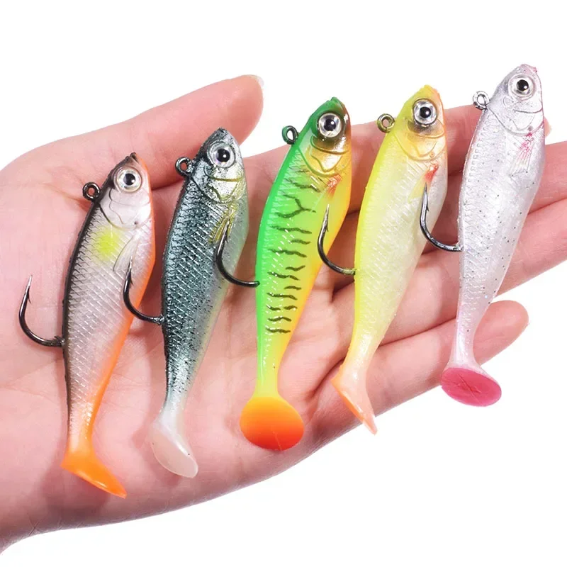 Jig Head Hook Silicone Soft Bait, Iscas de pesca, Swimbait de borracha artificial, Swimbait para Shad Bass Carp, Wobblers, 75mm, 9.5g, 1Pc