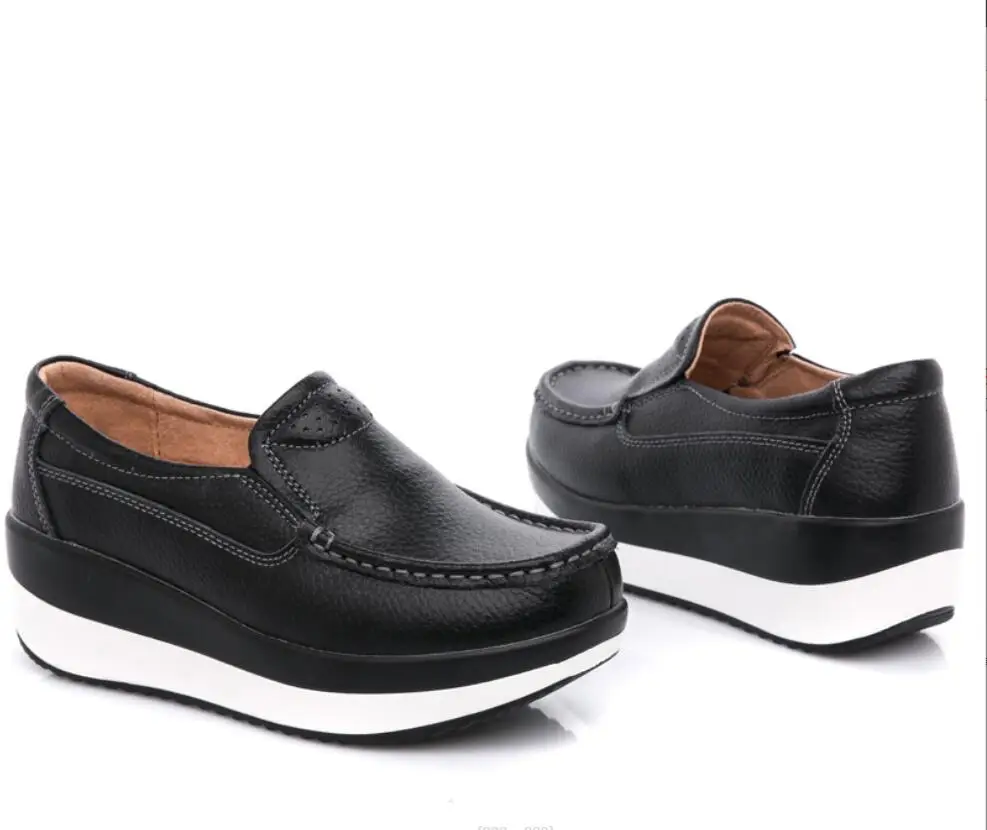 New Sexy Autumn Women Flats Platform Loafers Ladies Genuine Leather Comfort Wedge Classic Stylish thick sole Slip On Casual Shoe
