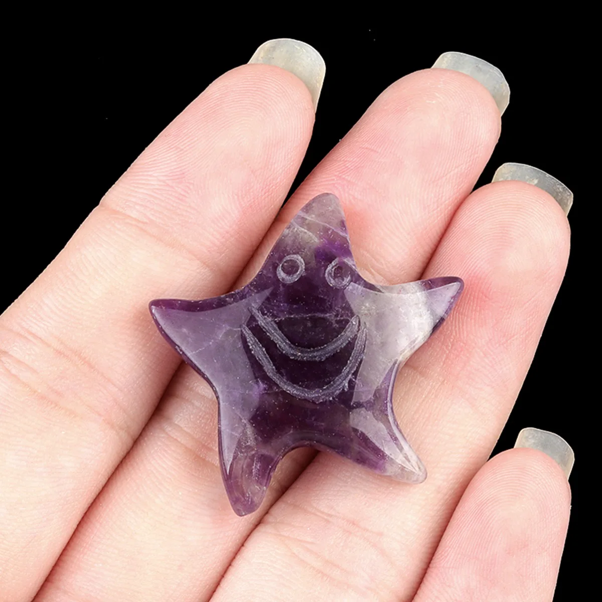 Amethyst Smiling Starfish Pendant & Ornament for Home Decoration Handmade Craved Stone 30mm Solar Star
