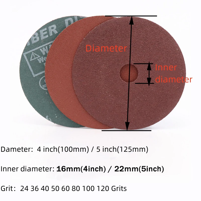 5pcs Steel Sandpaper Disc 4/5 Inch Abrasive Backing Pads 24-120 Grits Hard Fiber Sandpaper for Angle Grinder Abrasive Tool