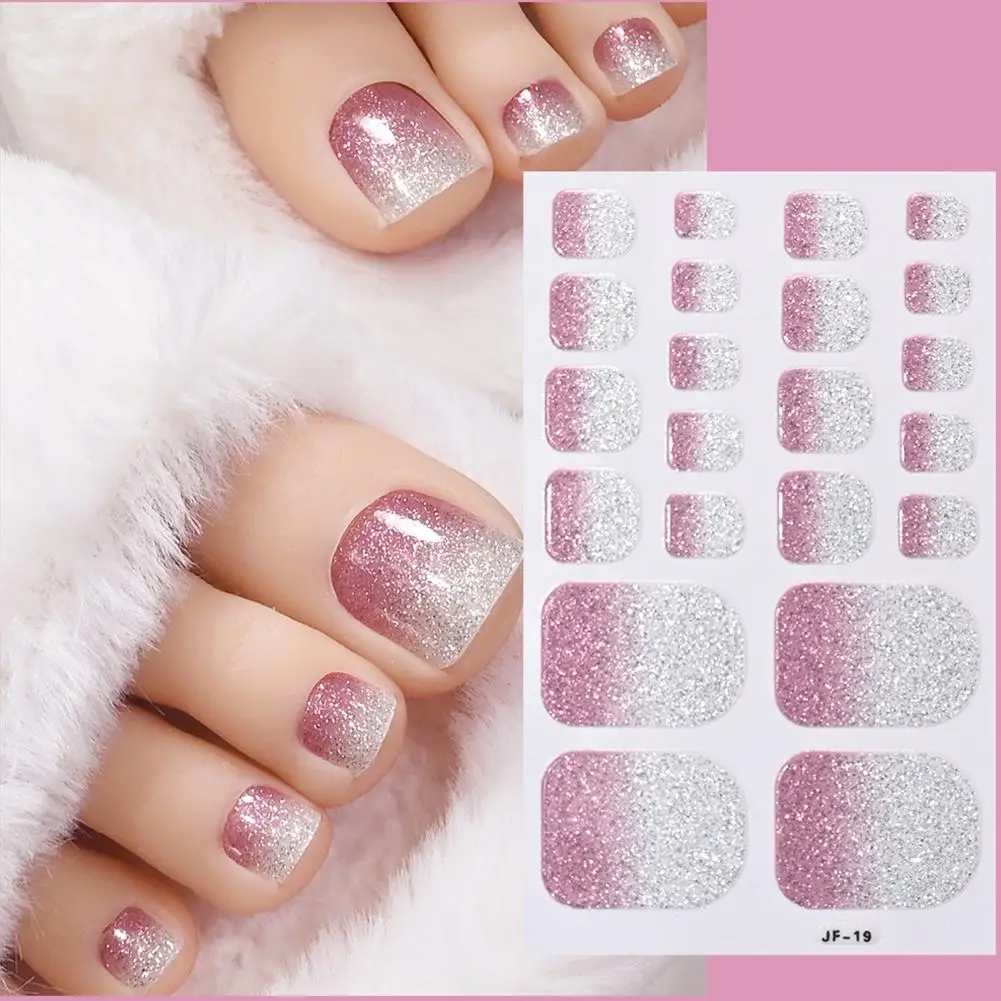 22tips/Sheet Glitter Toe Nail Stickers Toe nails Art Decals Manicure Full Cover Removable Adhesive DIY Nail Patch Decoration