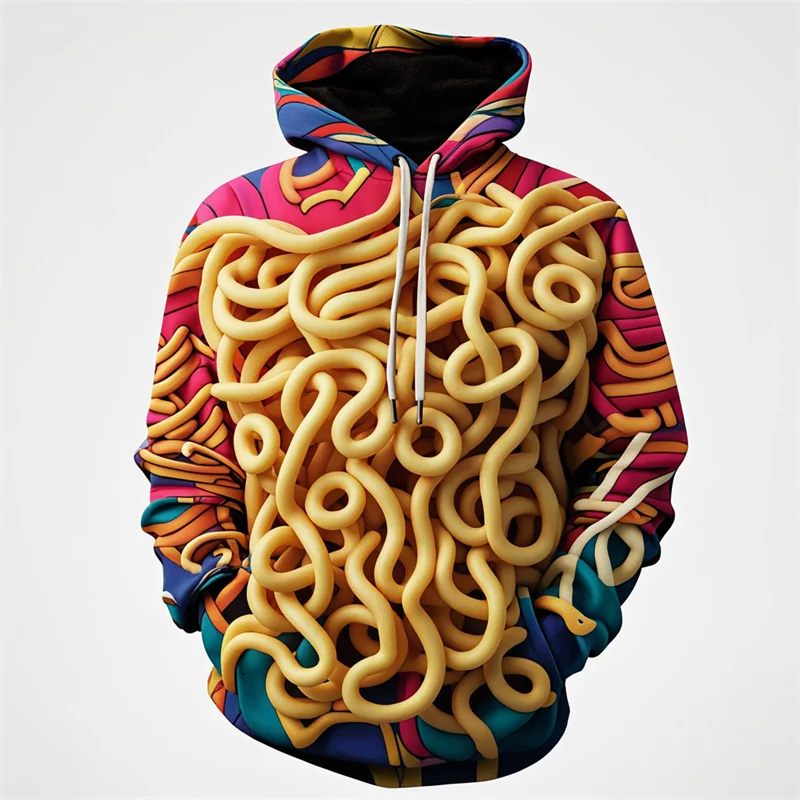 Fashion Men's Clothing 3D Noodle Print Hoodie Funny Lamian Noodles Four Season Hoodie Men's Casual Designer Clothing Casual Tops