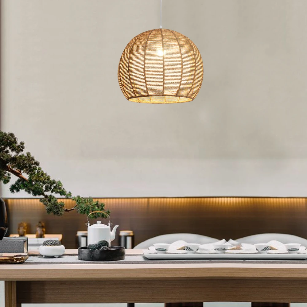 Lodge Wicker Rattan Cell Pendant Light Fixture Farmhouse Hanging Ceiling Lamp Not Including Bulbs