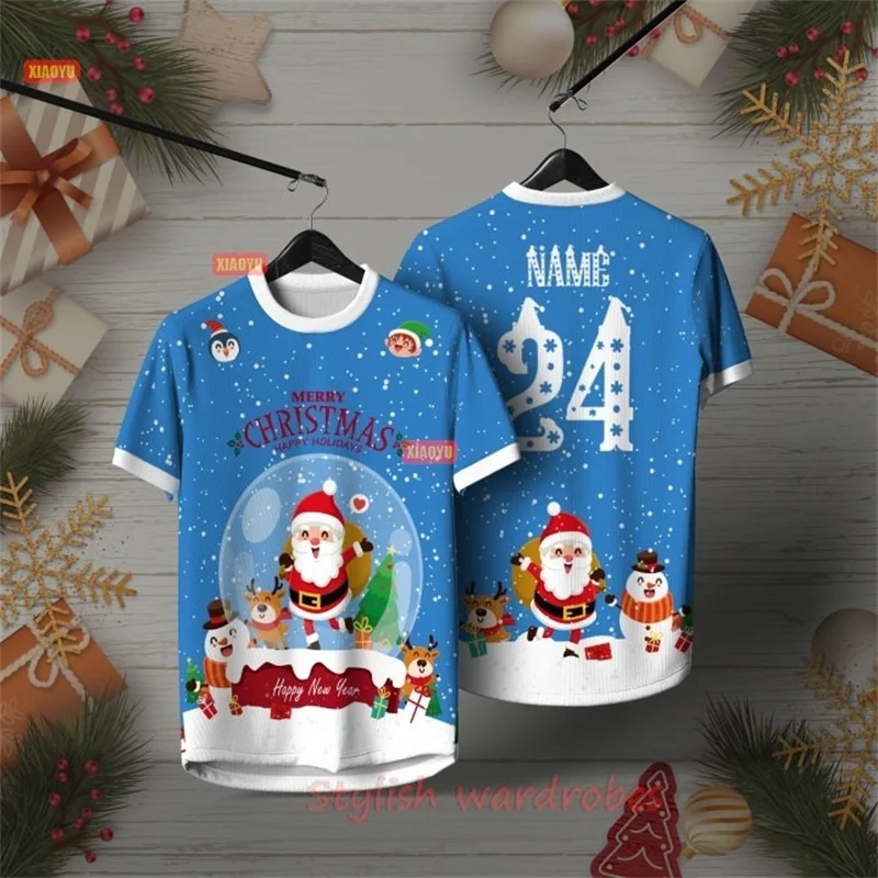 

Custom Number Christmas Football Jersey T-shirt Unisex New Year Sport Jersey 3D Print Santa Claus Graph Short Sleeve T-shirt