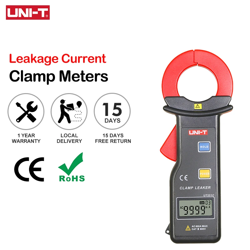 Uni-t Medidor de Braçadeira Atual Ut251c 600a Alicates Amperímetro Alta Sensibilidade Vazamento Amperemeter Atual Tester Faixa Automática 1000 Exibição