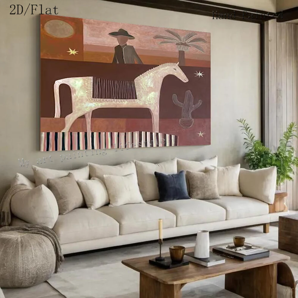 

Handmade Abstract Oil Painting On Canvas Knights and Flower Horses Wall Art Picture Big Mural For Home Living Room Decor Image
