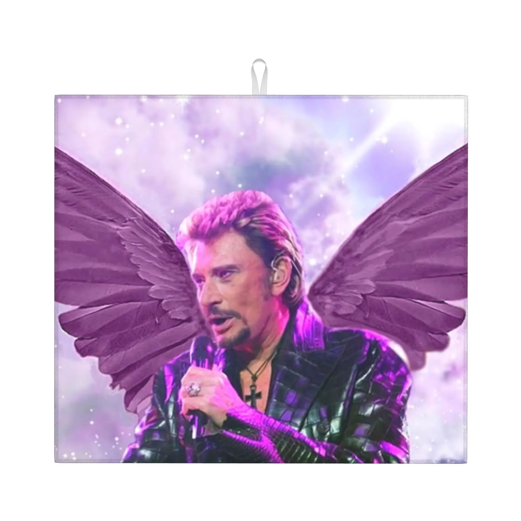 Johnny Hallyday Angel Wings Non‑Slip Waterproof Absorbent Barware Tableware Oil Proof French Rock Singer Music Mat For Kitchen