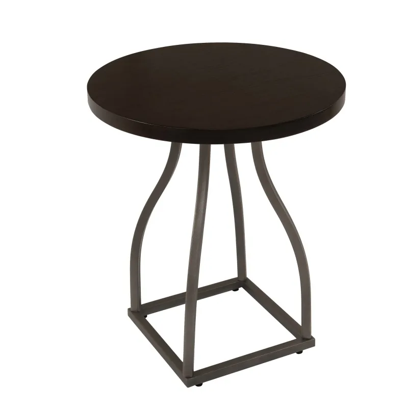 

Tior Accent Table, 20 Inch Round Wood Brown Top, Gray Metal Base