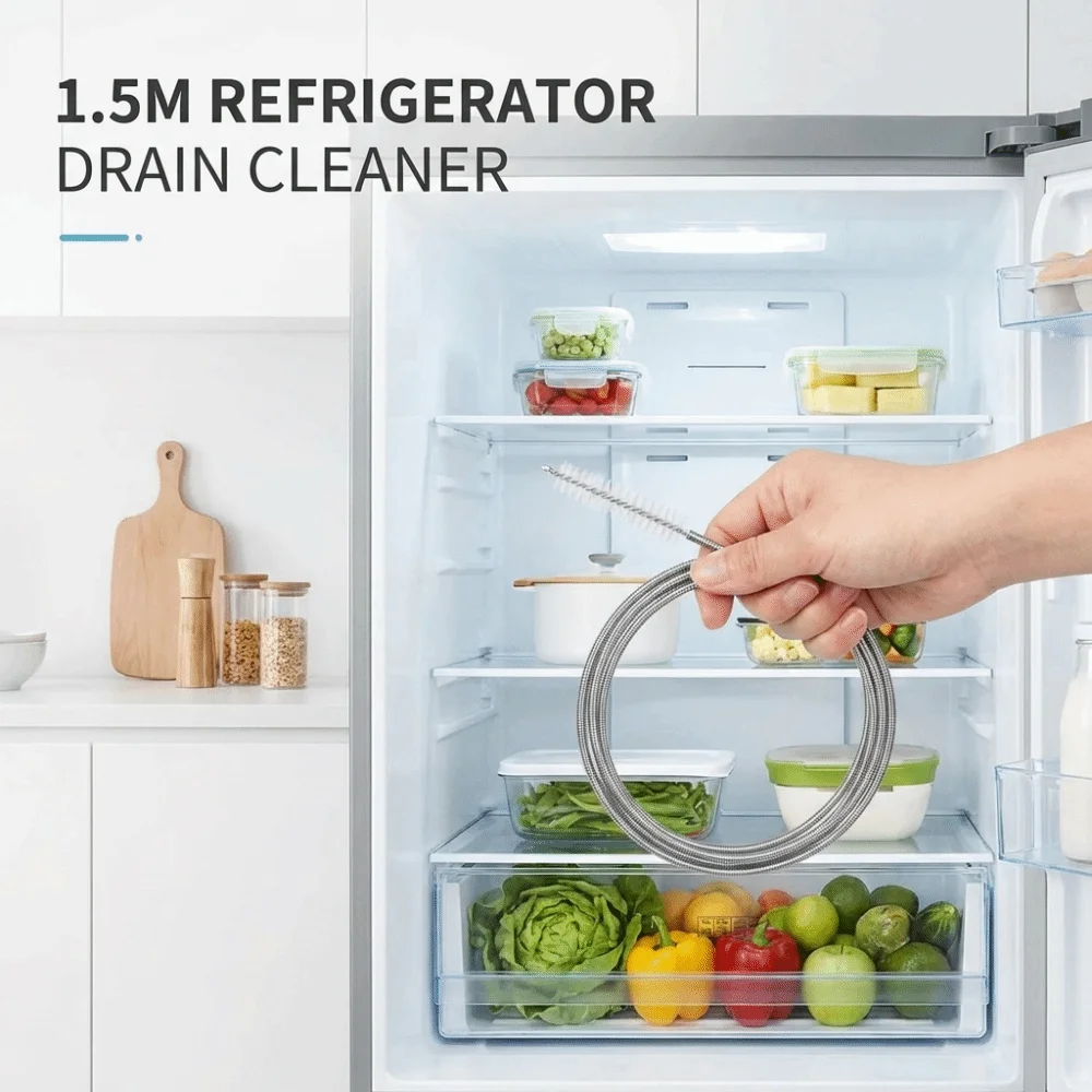 2pcs Long Flexible Refrigerator Drain Dredge Stainless Steel Coil Brush Drain Hole Dredge Kitchen Drain Pipe Cleaning Tool