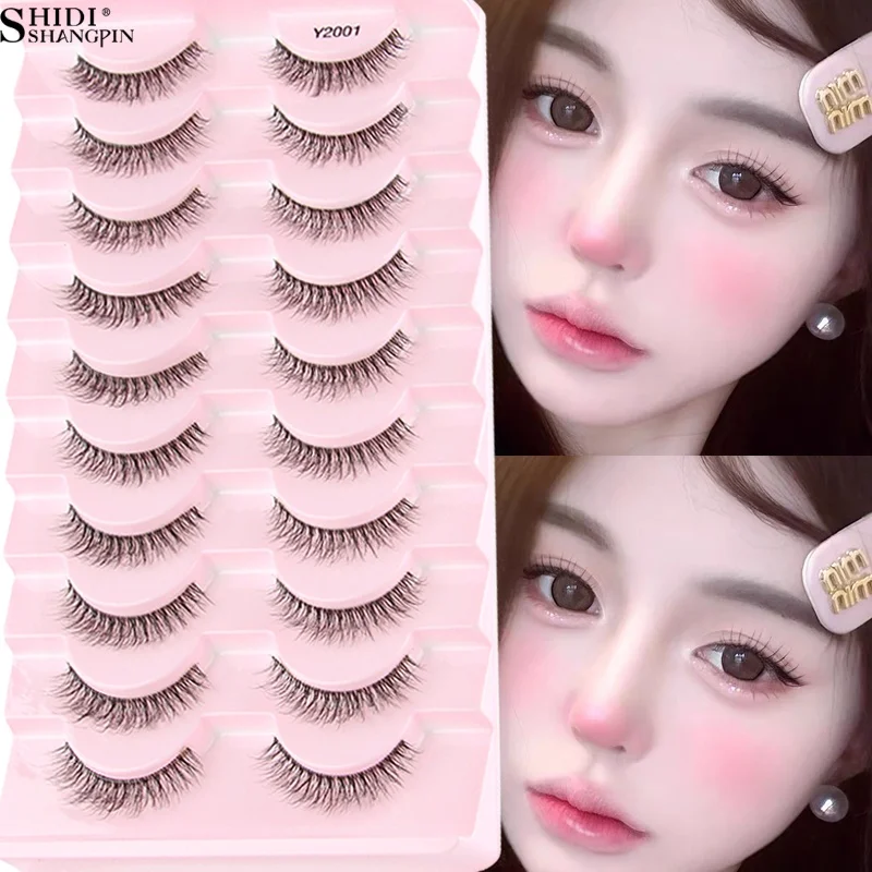 Manga 3/10 paires de Faux Cils moelleux en vison Extensions de Faux Cils doux naturels avec bande transparente pour le maquillage de Faux Cils Cosplay