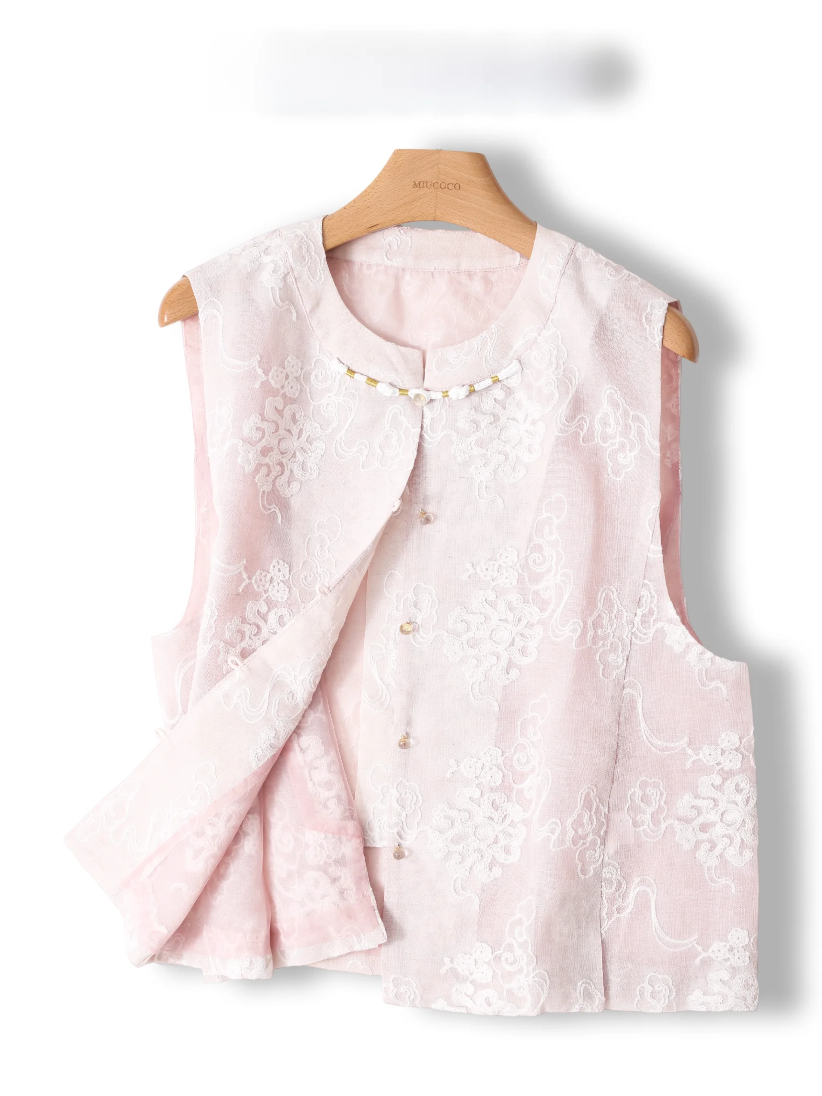 

Elegant New Chinese Style Song Jin Linen Jacket Heavy Embroidery High Quality Women's Vest Fashionable round Neck Design