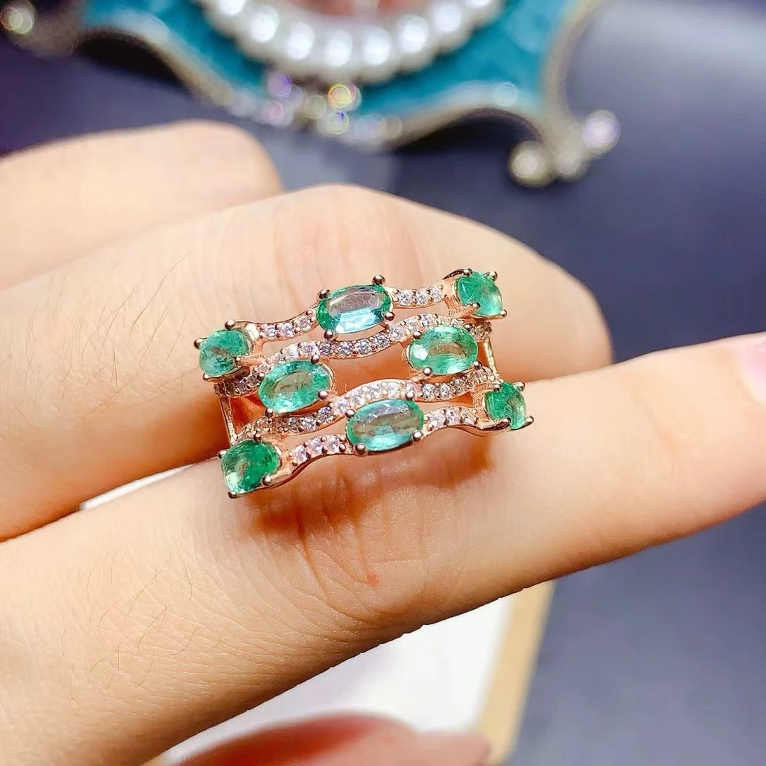 

KJJEAXCMY Natural Emerald Ring S925 Silver Inlaid Simple Women's High-End Jewelry The crystal is clean and has beautiful color