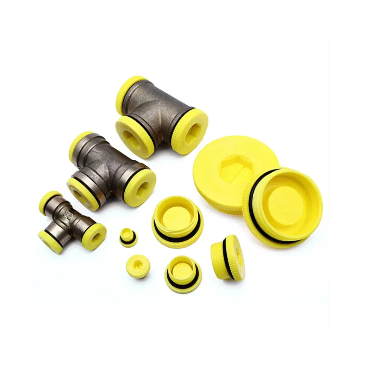 غطاء بلاستيكي سداسي أصفر ملولب أسطوانة المضخة الهيدروليكية مانعة للتسرب ومقبس مانع للتسرب