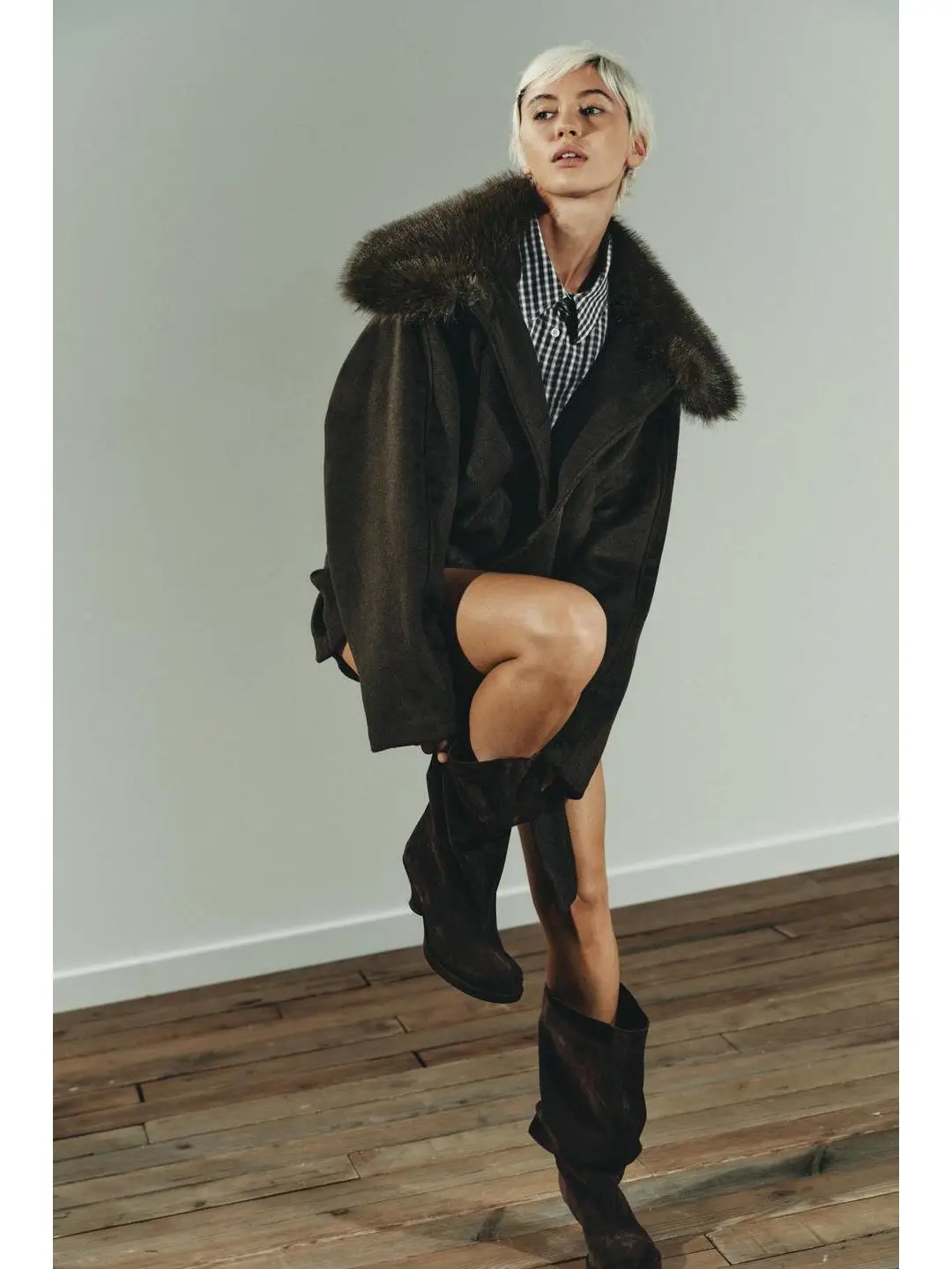 

Faionable Warm Mixed Human Hair Effect Collar Coat Autumn Winter Street Sle Women's Long Sve Coat Regular Length