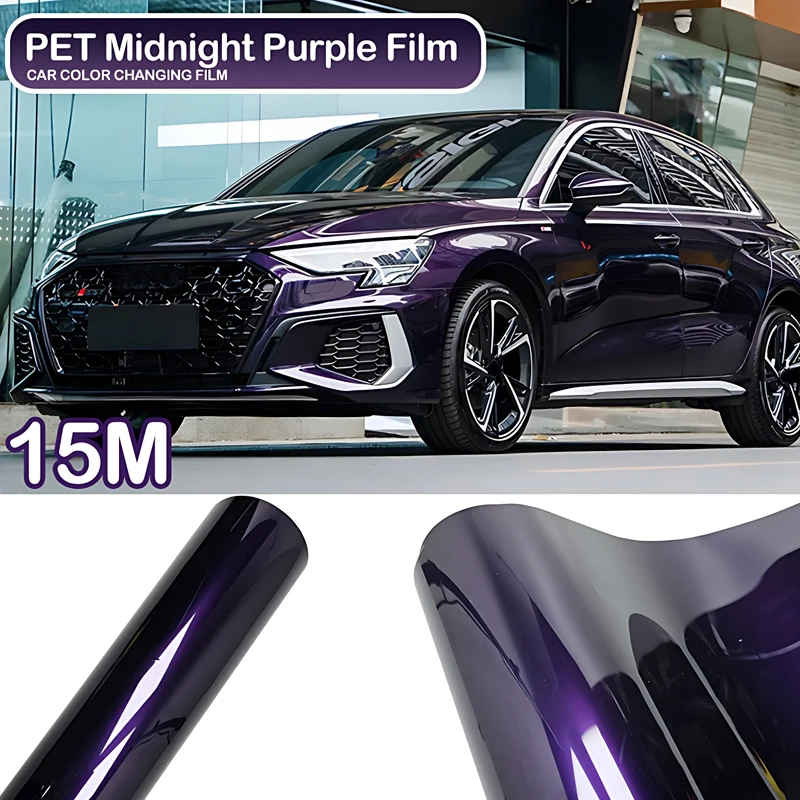 152CM*15M PET Metal Midnight Purple Color Modification Film Vinyl Wrapped Bubble-free Waterproof Auto Parts For Audi a3/a4/a6