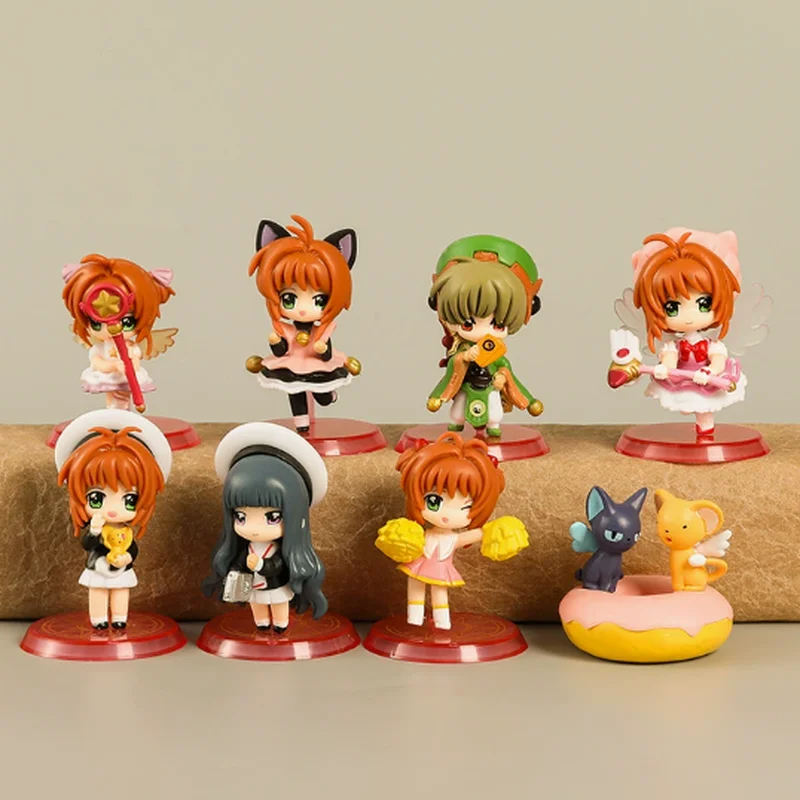 Figurka Magicznej Dziewczyny z Kwiatem Wiśni w Wersji Q, Karta Magiczna, Kinomoto Sakura, 8 Wzorów, Zmieniająca Się Niespodzianka, Ozdoba na Tort, Prezent