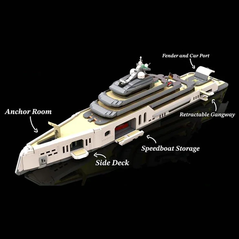 Large Luxury Yacht Model Moc Building Bricks Gas Turbine Ship Technology Modular Blocks Gifts Christmas Toys DIY Sets Assembly