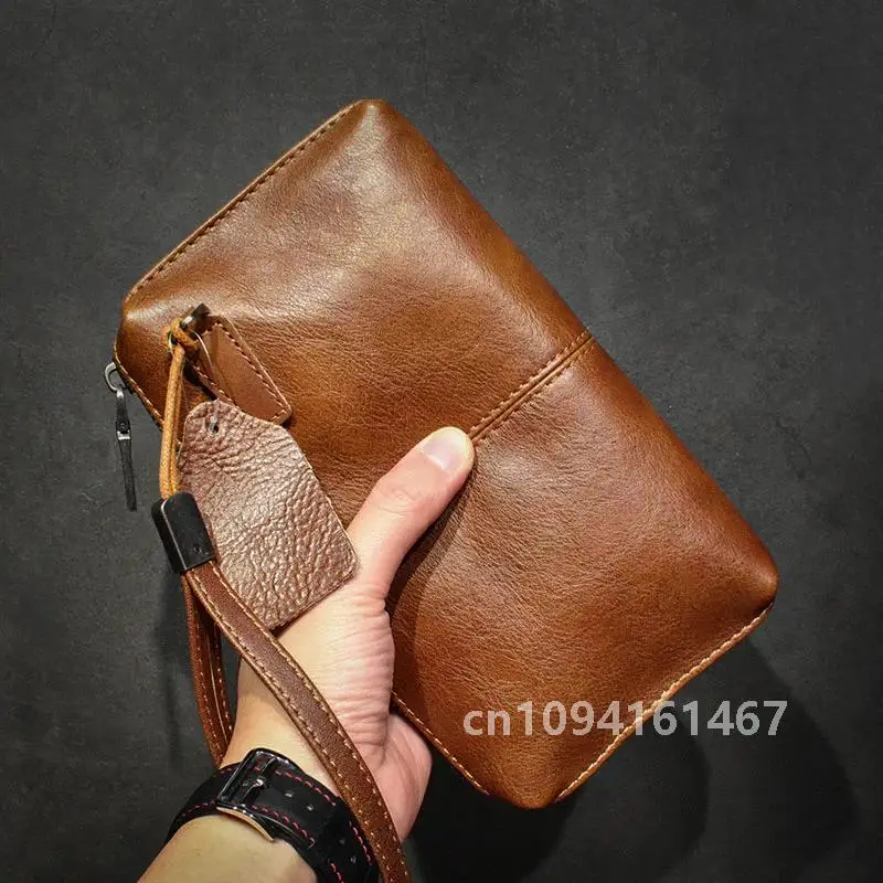 ROOG Men's Genuine Leather Clutch High Quality Long Wallet Women's Luxury Mobile Phone Bag Credit Card Holder Purse Wrist Bags