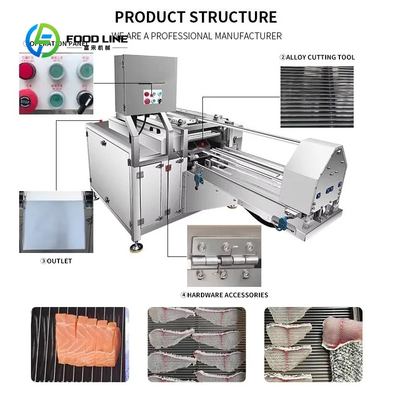 Customized Meat Cube Cutting Fish Slicing Machine Automatic Oblique Fish Fillet Cutter with Easy Cleaning for Seafood Business