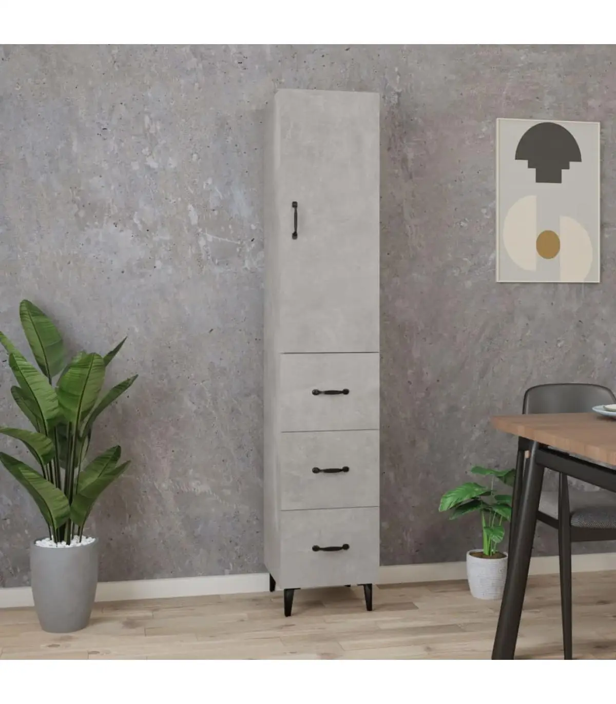 34,5x34x180 cm concrete gray plywood sideboard