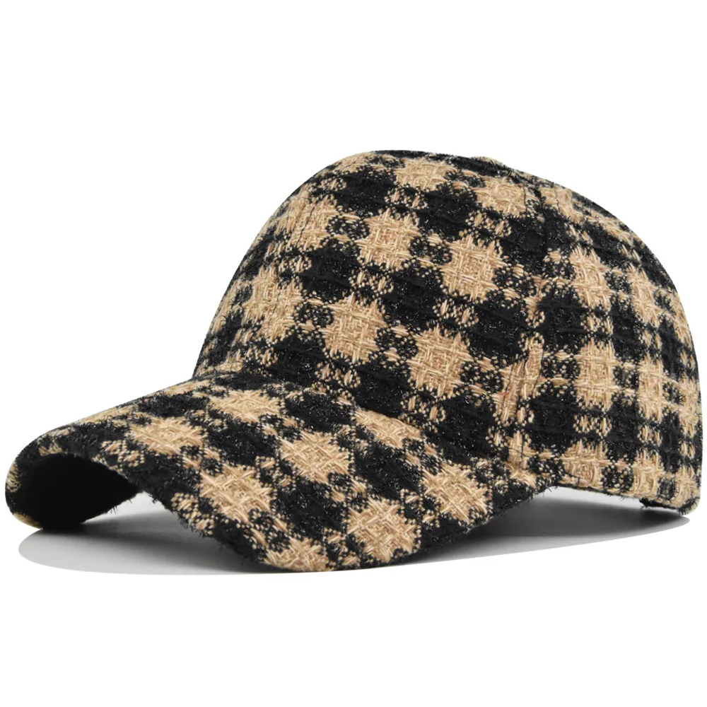 

Vintage Washed Distressed Hats Autumn Winter Plaid Baseball Personality Dad Hats Cap Warm Curved Brim Solid Color Sun Hat