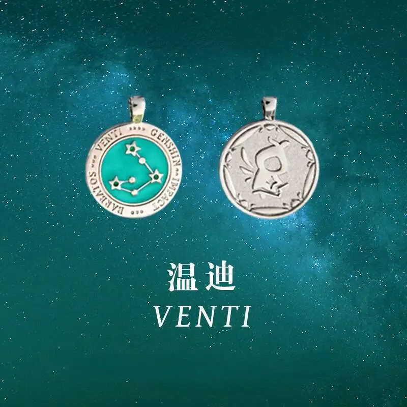 Juego Cosplay Tartaglia Zhongli Klee Xiao Venti Hu Tao constelación doble cara moneda colgante collar regalo